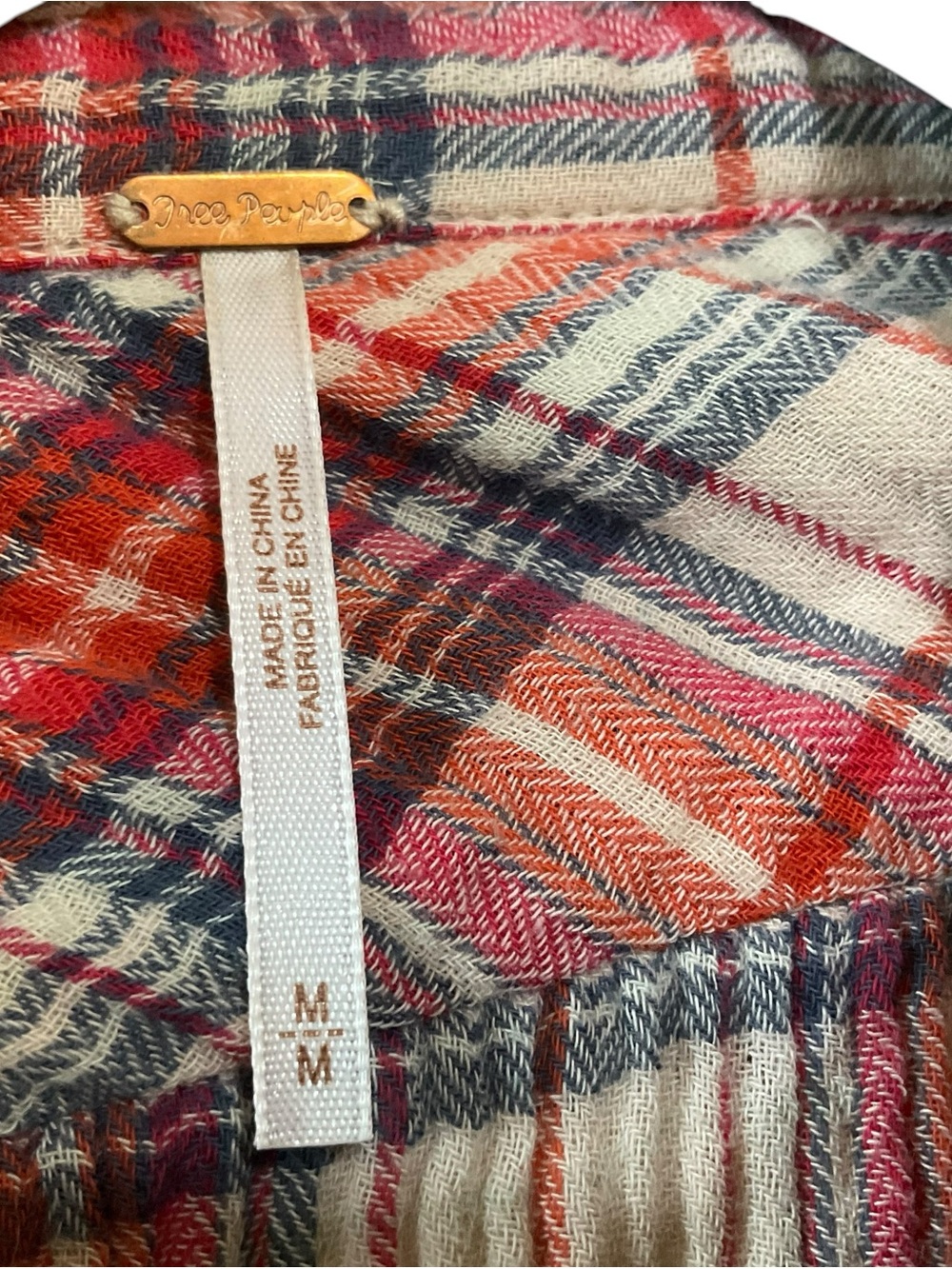 Free People Plaid Button Front Shirt M Frayed Hem Oversized Cotton Flannel Shack - Picture 3 of 7